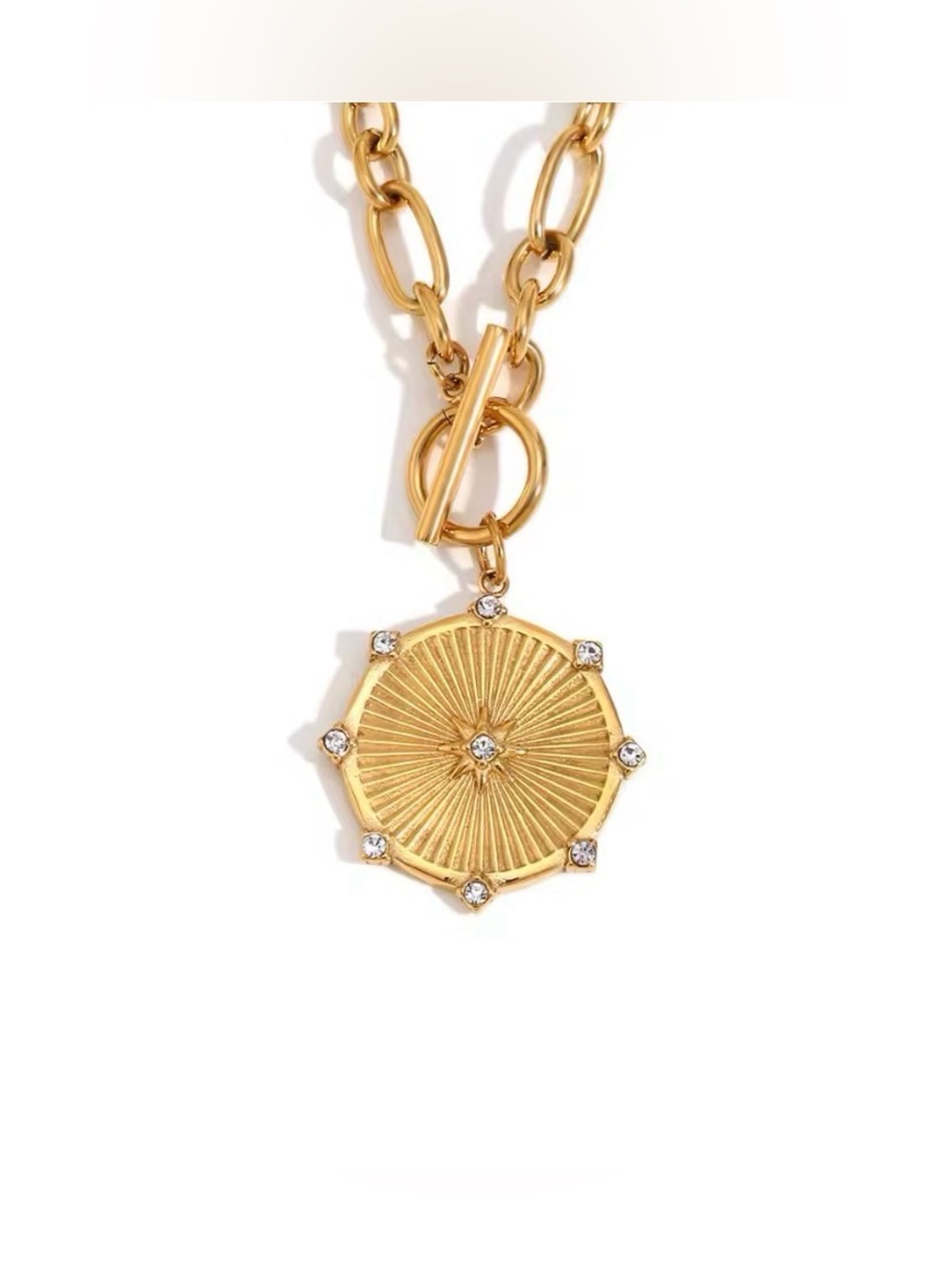 Medallion CZ Pendant Chain Necklace 18K Gold Filled Toggle Clasp